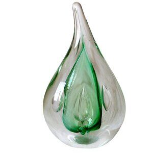 Vtg Adam Jablonski Signed clear green Glass Paperweight polish teardrop Poland